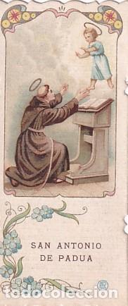 Postales: Estampa San Antonio de Padua. 11 x 4,50 cm oraci&oacute;n en el reverso.