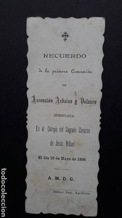 Postales: Recordatorio primera comuni&oacute;n. Bilbao 1896 - Foto 2