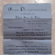 Postales: PANFLETO GRAN PEREGRINACIÓN AL SANTUARIO DE NTRA SRA DE RUS. 1942