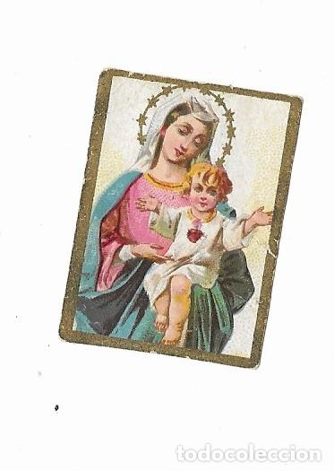 Postales: Mini estampita: Virgen Mar&iacute;a y ni&ntilde;o Jesus (4 x 3 cms.)