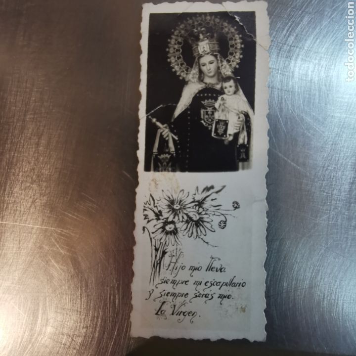 Postales: Escapulario estampita de La Virgen - Foto 1