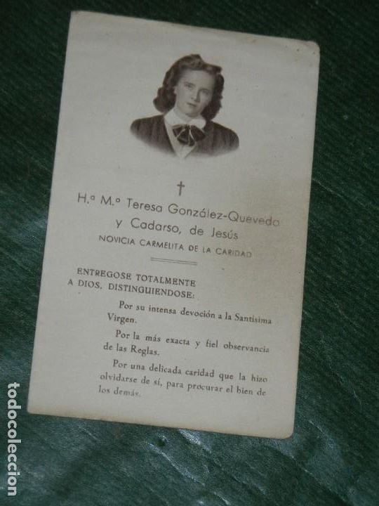 Postales: ESTAMPA MA.TERESA GONZALEZ-QUEVEDO Y CADARSO, DE JESUS NOVICIA CARMELITA DE LA CARIDAD HACIA 1950