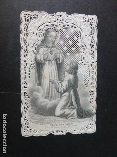 Postales: AMOR PURO AMOR NI&Ntilde;O JESUS ANTIGUA ESTAMPA CALADA PUNTILLA SIGLO XIX