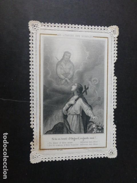 Cartoline: LA POBREZA DEL ESPIRITU ANTIGUA ESTAMPA CALADA PUNTILLA SIGLO XIX