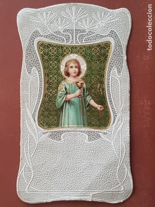 Postales: NI&Ntilde;O JESUS CON CALIZ ANTIGUA ESTAMPA CROMOLITOGRAFICA