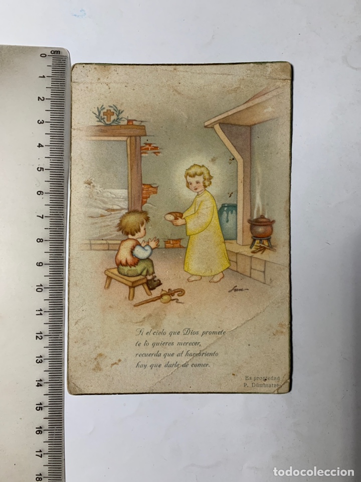 Postales: POSTAL. JES&Uacute;S DANDO DE COMER AL NI&Ntilde;O POBRE. P. D., L. T.