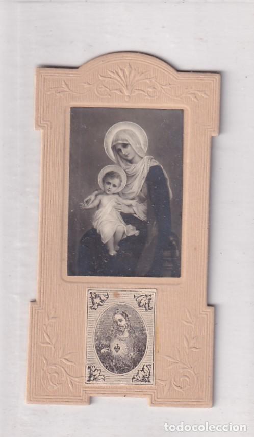 Postales: Estampa tipo marco Virgen y Sagrado Coraz&oacute;n de Jes&uacute;s. 11,50 x 6 cm