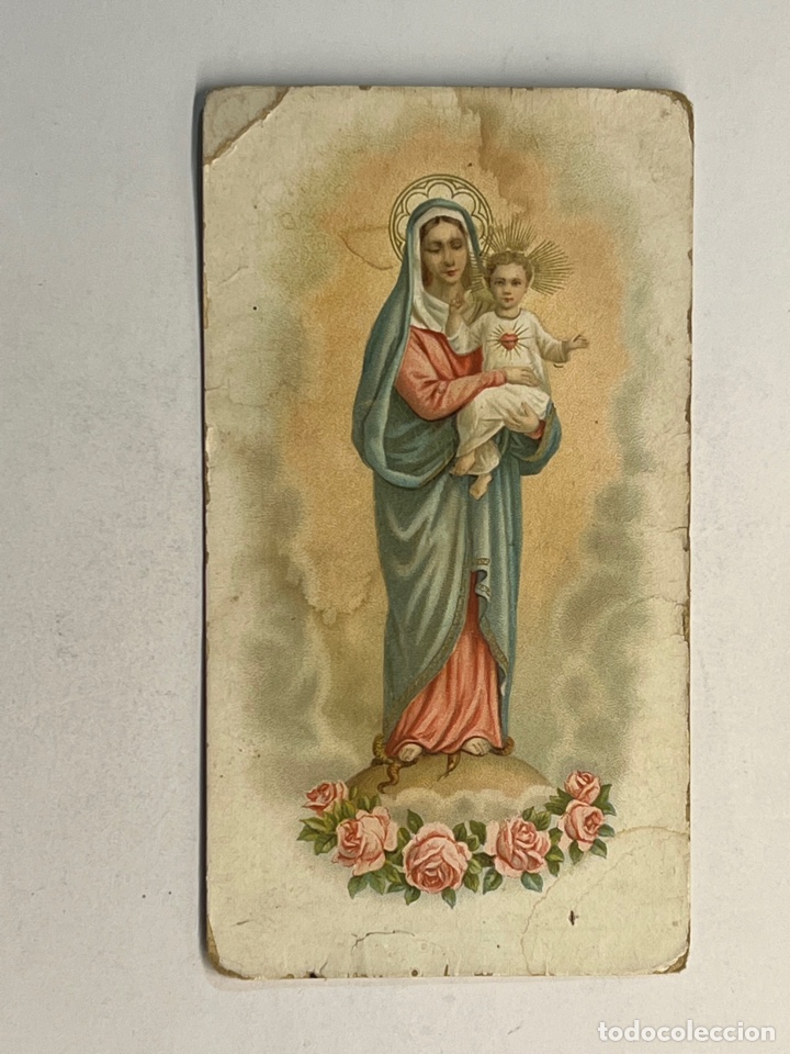 Postales: ESTAMPA. Memorare a Nuestra Se&ntilde;ora del Sagrado Coraz&oacute;n de Jesus (h.1900?) deslucida.