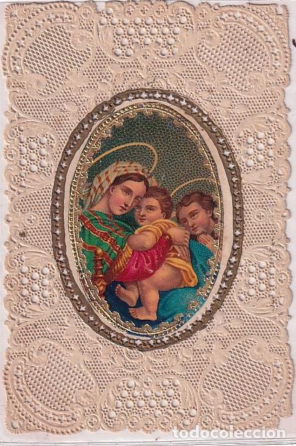 Postales: ANTIGUA ESTAMPA CON PUNTILLA. VIRGEN MADONNA. 10 X 7 CM