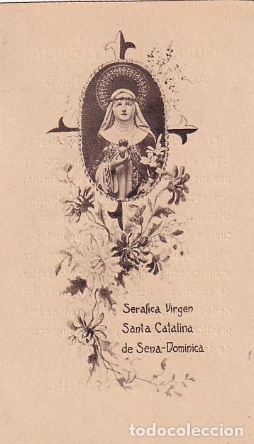 Postales: Estampa Serafica Virgen Santa Catalia de Sena Dominica. 10,50 x 6 cm oraci&oacute;n en el reverso.