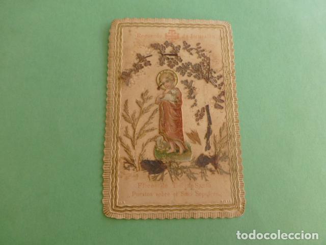 Postales: NI&Ntilde;O JESUS Y FLORES DE TIERRA SANTA ANTIGUA ESTAMPA CROMOLITOGRAFICA