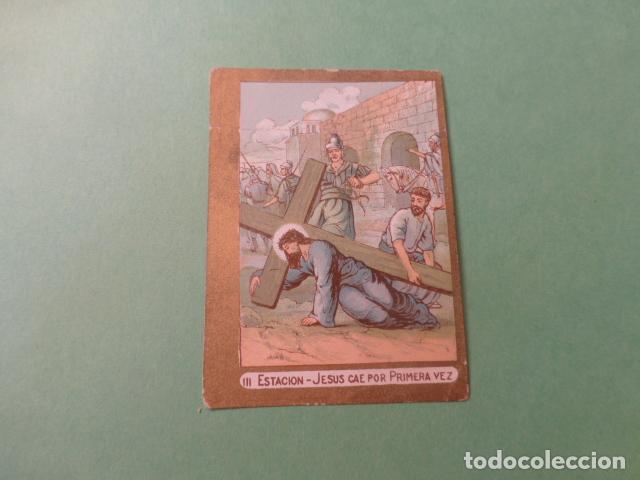 Postales: JESUS CAE POR PRIMERA VEZ ANTIGUA ESTAMPA CROMOLITOGRAFICA