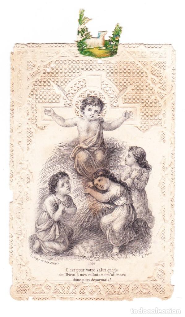 Postales: NI&Ntilde;O JES&Uacute;S , ESTAMPA CON PUNTILLAS -- EN FRANC&Eacute;S Y CASTELLANO -- mira fotos
