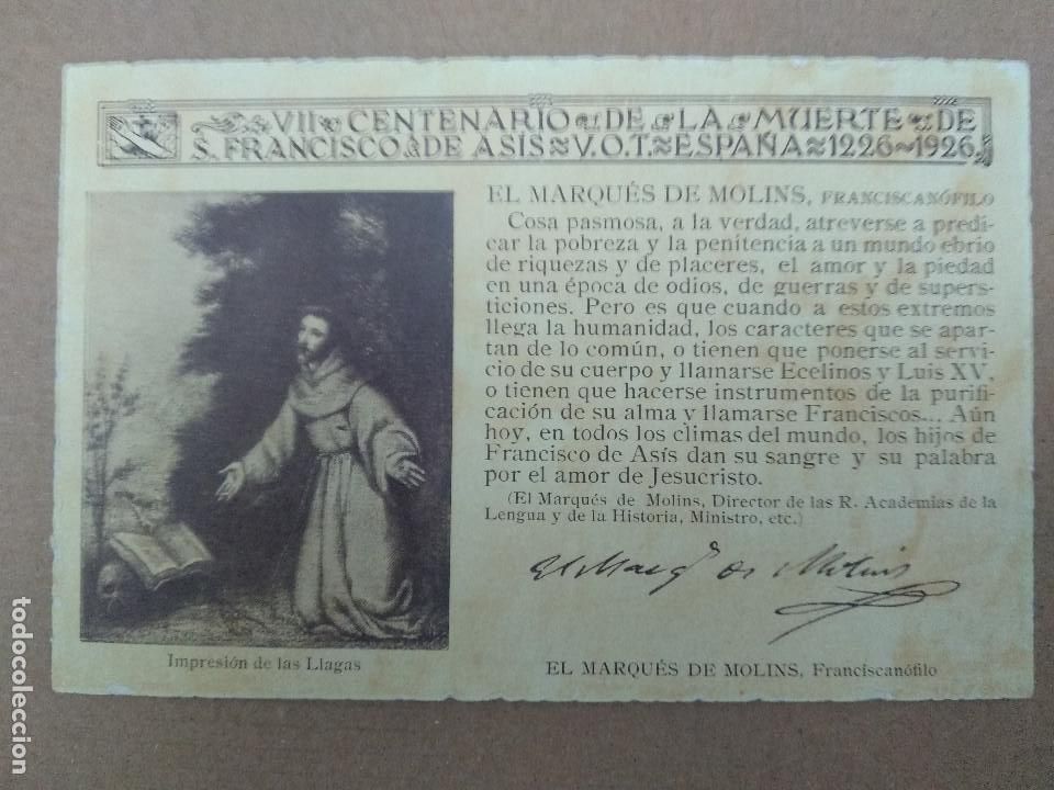 Postales: VII CENTENARIO DE LA MUERTE DE SAN FRANCISCO DE ASIS, EL MARQUES DE MOLINS.