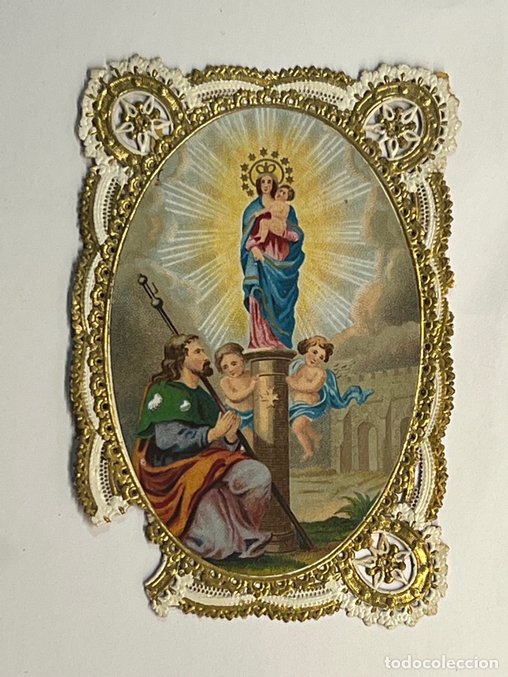 Postales: ESTAMPA Calada con reflejos met&aacute;licos Virgen del Pilar (fin siglo XIX) deslucida.