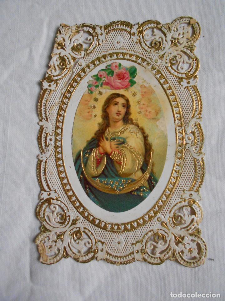 Postales: POSTAL RECORDATORIO ANTIGUA ESTAMPA PUNTILLA CALADA TROQUELADA VIRGEN