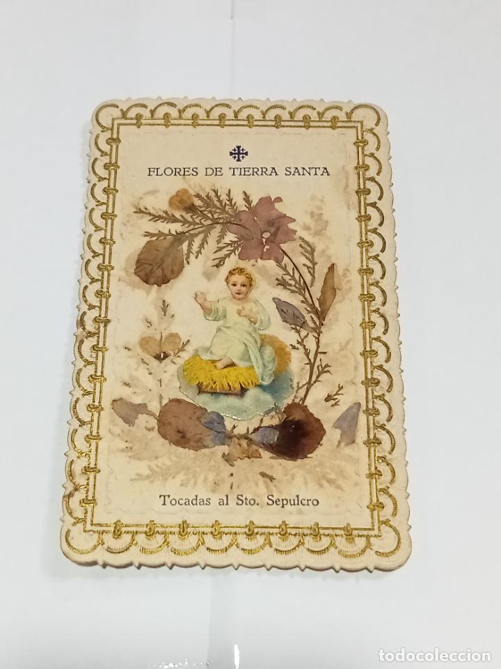 Postales: TARJETA POSTAL PUNTILLA. FLORES DE TIERRA SANTA. TOCADAS AL STO. SEPULCRO. 8 X 11 CM