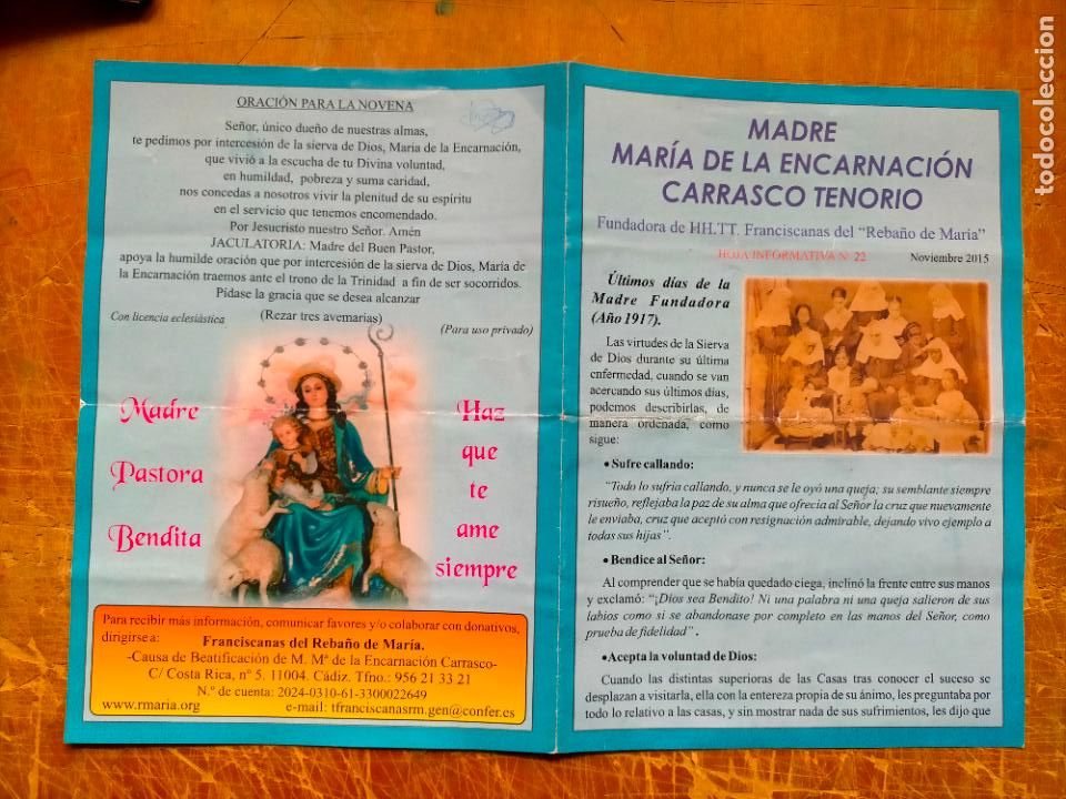 Cartes Postales: diptico madre maria da encarnacion carrasco tenorio franciscana - elena esther cubas reyes