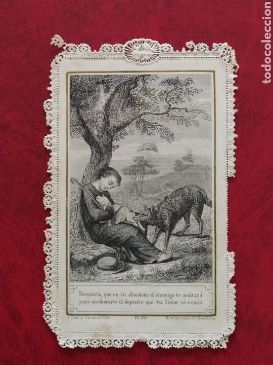 Postales: ESTAMPA S. XIX TROQUELADA PUNTILLAS DESPIERTA QUE EN TU ABANDONO EL ENEMIGO TE ASALTAR&Aacute; - 12,5X8CM