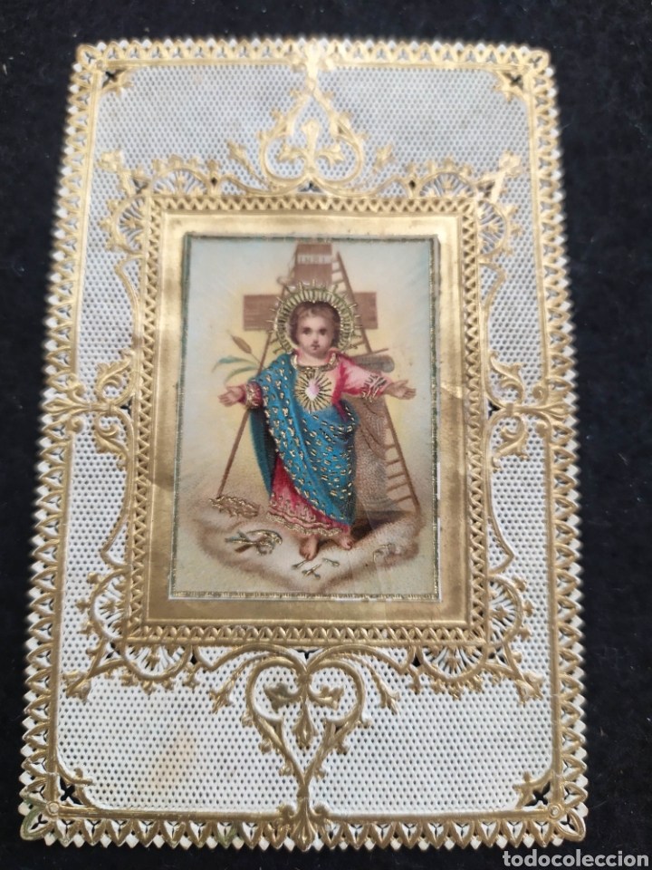Postales: Antigua estampa troquelada a color. Recuerdo. Coraz&oacute;n de Jes&uacute;s ni&ntilde;o. S. XIX
