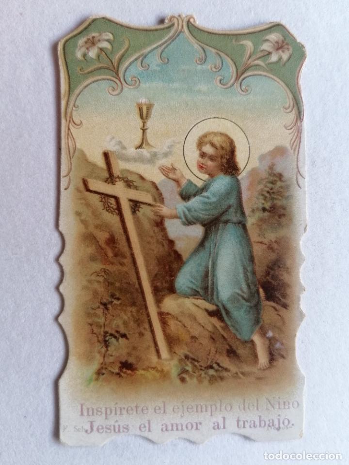 Postales: ESTAMPA TROQUELADA, INSPIRATE EL EJEMPLO DEL NI&Ntilde;O JESUS, EL AMOR AL TRABAJO