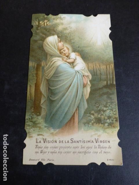 Cartoline: LA VISION DE LA SANTISIMA VIRGEN ANTIGUA ESTAMPA CROMOLITOGRAFICA