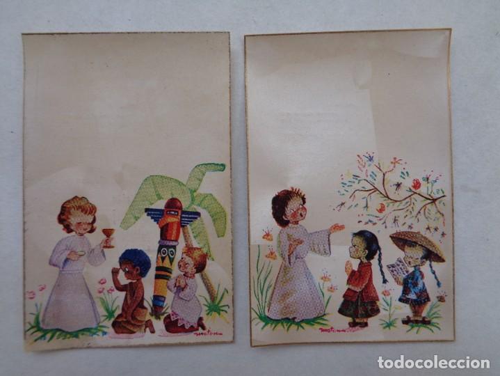 Postales: LOTE DE 2 ESTAMPA DE PRIMERA COMUNION, DIBUJOS CONVERSION DE INFIELES. SEVILLA, 1962