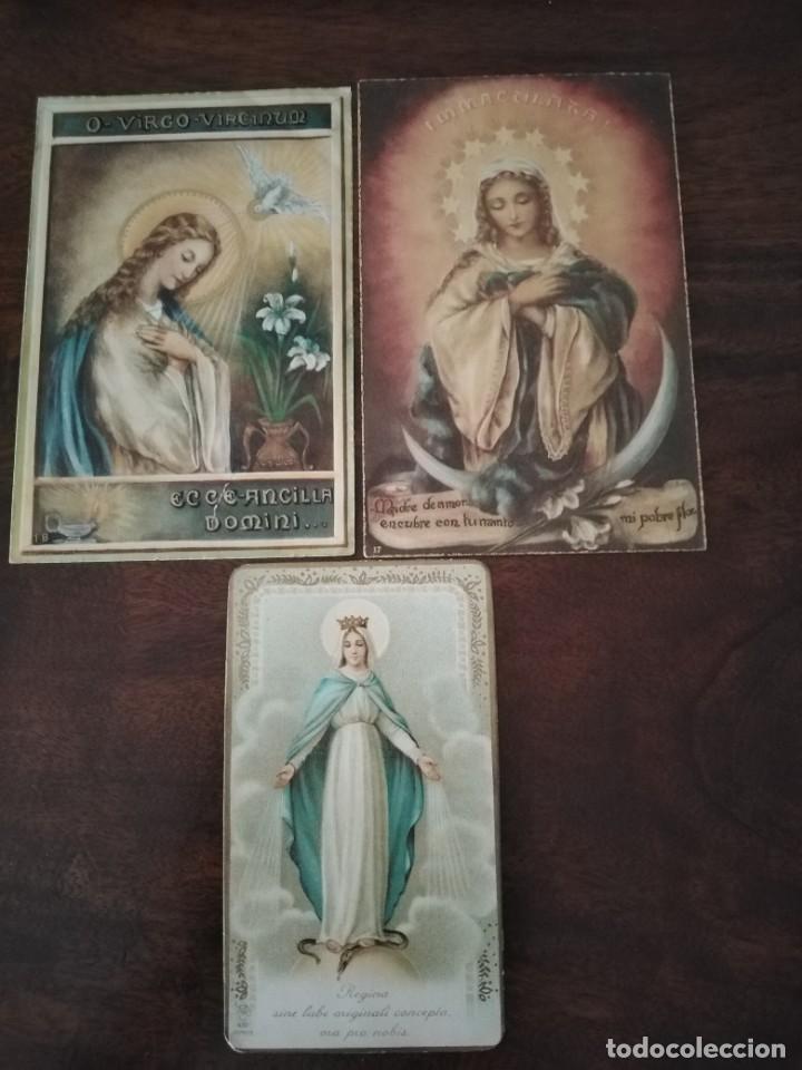Cartes Postales: 3 antiguas estampas de la Virgen Inmaculada. M&aacute;rgenes dorados.