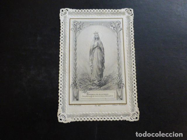Cartoline: NUESTRA SE&Ntilde;ORA DE LOURDES ANTIGUA ESTAMPA DE PUNTILLA CALADA