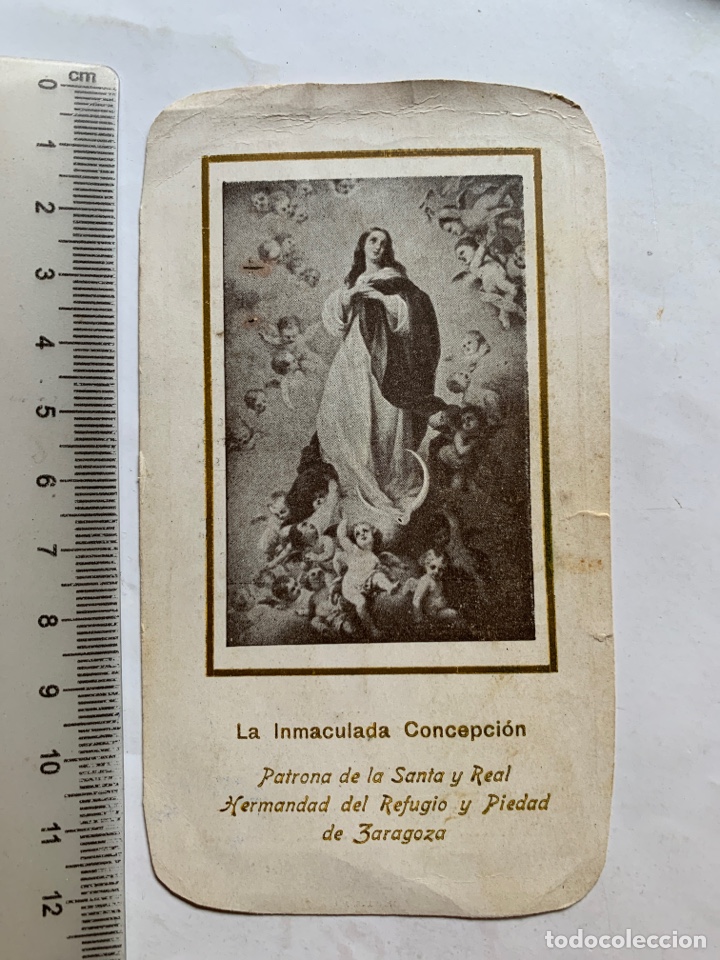Postales: ESTAMPA. INMACULADA CONCEPCION. PATRONA STA. Y REAL HERMANDAD DEL REFUGIO Y PUEDAD DE ZARAGOZA.1923