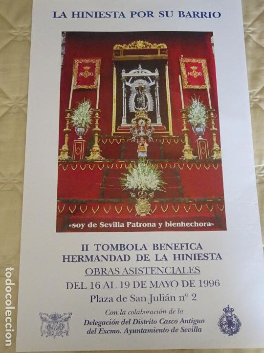 Postkarten: POSTER CARTEL RELIGIOSO SEMANA SANTA SEVILLA 1996. HERMANDAD DE LA HINIESTA POR SU BARRIO. 67CM 49