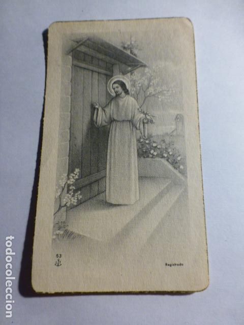 Cartoline: JESUS LLAMA A TU PUERTA ANTIGUA ESTAMPA RECUERDO BENDICION BANDERA ACCION CATOLICA VILLA DEL PRADO