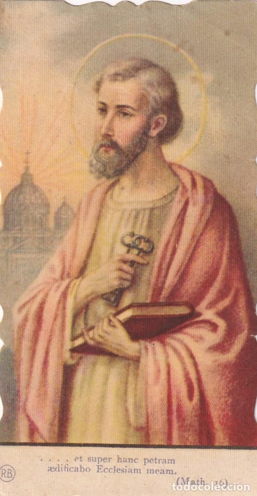 Cartoline: San Pedro Ap&oacute;stol - Antigua estampa devocional con bordes troquelados / RB - ... et super hanc pe...
