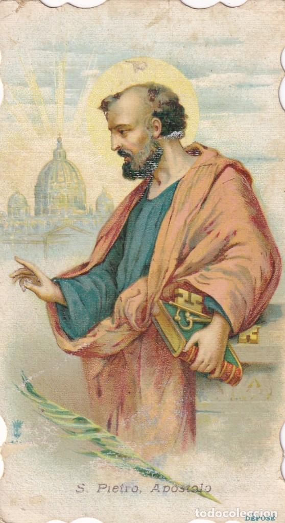 Cartoline: San Pedro Ap&oacute;stol - Antigua estampa devocional italiana bordes troquelados 1898 / S. Pietro Apostolo