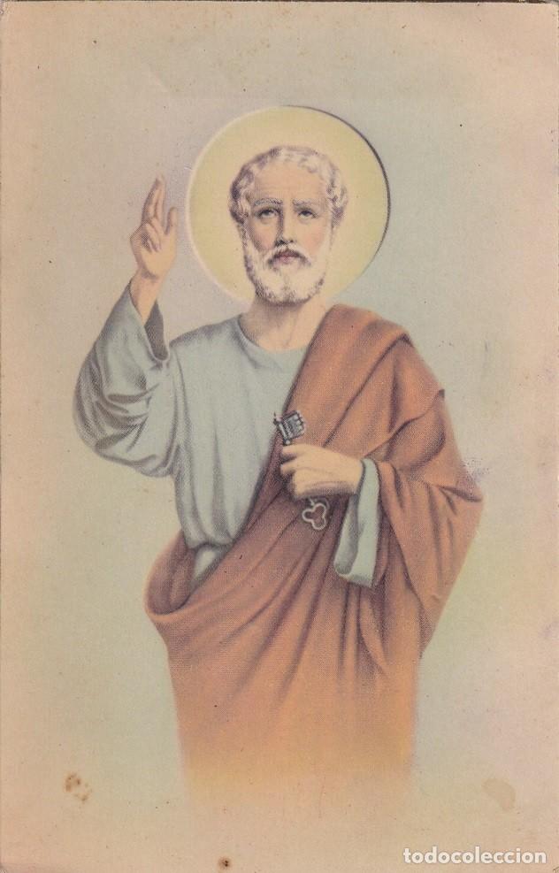 Cartoline: San Pedro Ap&oacute;stol - Antigua postal devocional con bordes dorados / GTM 710