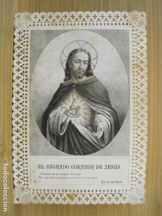 Postales: EL SAGRADO CORAZON DE JESUS-ESTAMPA ANTIGUA PUNTILLA-VER FOTOS-(98.018)