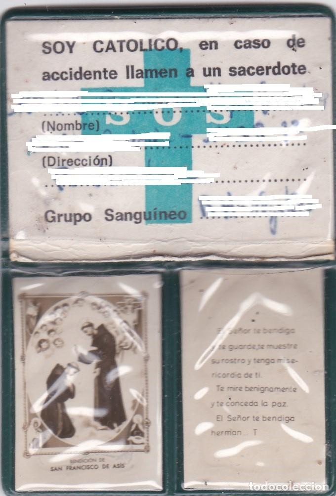 Postales: CARTERITA SOY CAT&Oacute;LICO, EN CASO DE ACCIDENTE LLAMEN A UN SACERDOTE CON ESTAMPA SAN FRANCISCO DE ASIS