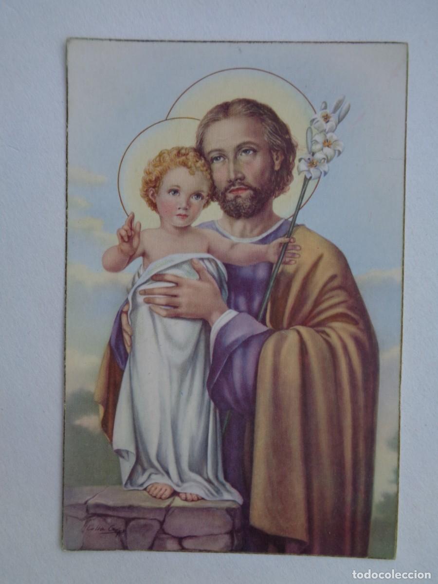 Postales: BONITA POSTAL CON DIBUJO DE SAN JOSE Y EL NI&Ntilde;O JESUS. A&Ntilde;OS 50, ESCRITA EN 1961