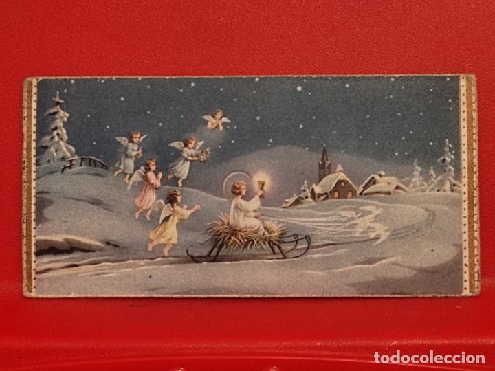 Postales: NI&Ntilde;O JESUS TRINEO C&Aacute;LIZ ANGELITOS PAISAJE NEVADO RECORDATORIO ED NB 21506 8,3 X 4,1 CM