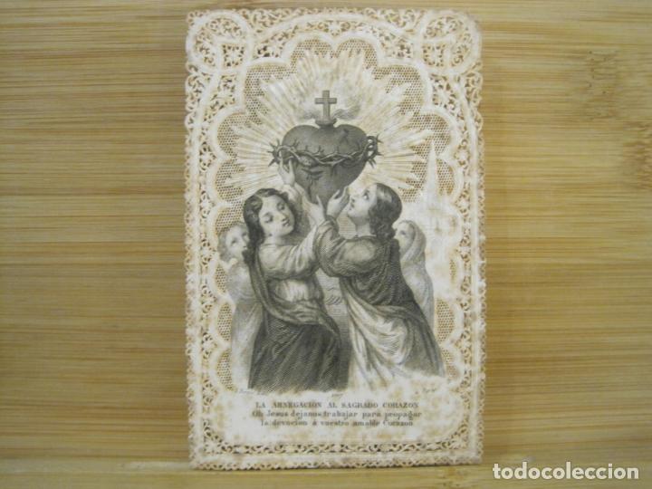 Postales: LA ABNEGACION AL SAGRADO CORAZON-ESTAMPA ANTIGUA PUNTILLA-VER FOTOS-(99.391)