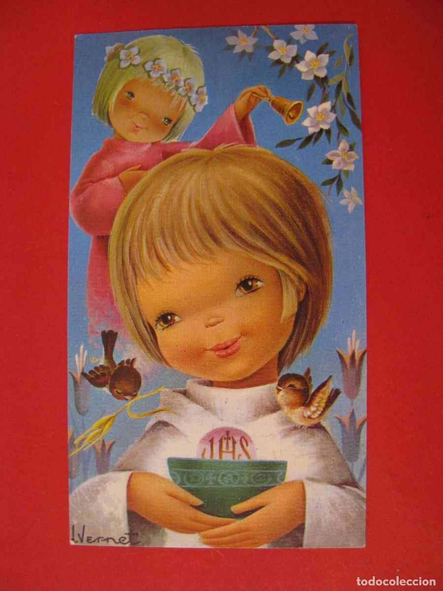 Postkarten: RECORDATORIO DE LA PRIMERA COMUNI&Oacute;N. IL. I. VERNET. MALAGA 1972. 10X5,5 CM.