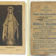 Postales: ESTAMPA RELIGIOSA LA MILAGROSA FIESTA MEDALLA PRODIGIOSA EN CAPILLA NIÑO J. PRADA EN SEVILLA 1942