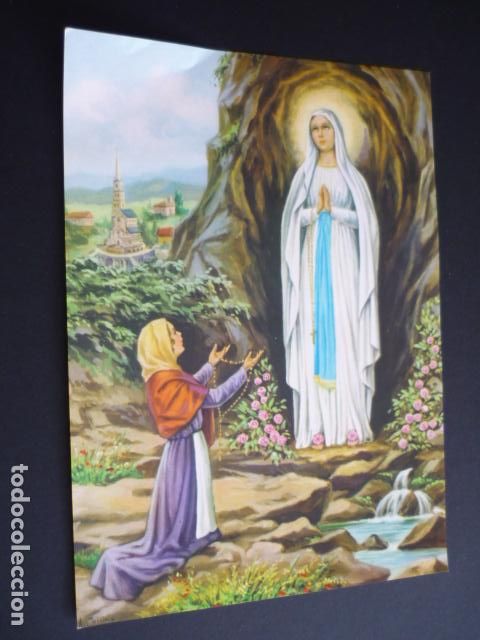 Cartoline: NUESTRA SE&Ntilde;ORA DE LOURDES LAMINA CROMOLITOGRAFIA 17,5 X 24,5 CMTS