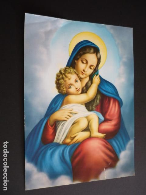 Postales: VIRGEN CON NI&Ntilde;O LAMINA CROMOLITOGRAFIA 17,5 X 24,5 CMTS