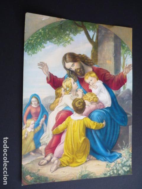 Cartes Postales: JESUS CON LOS NI&Ntilde;OS LAMINA CROMOLITOGRAFIA 17,5 X 24,5 CMTS