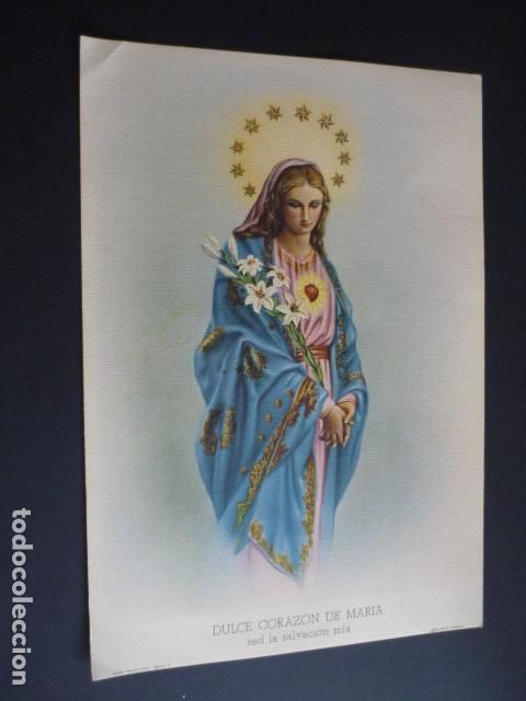 Cartoline: DULCE CORAZON DE MARIA ANTIGUA LAMINA CROMOLITOGRAFICA 18 X 26 CMTS