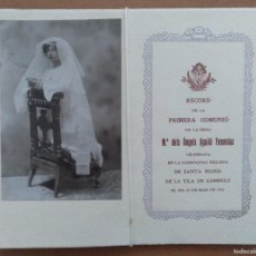Postales: DIPTICO FOTO RECUERDO PRIMERA COMUNION SANTA MARIA DE CAMBRILS 1922. Lote 387981764