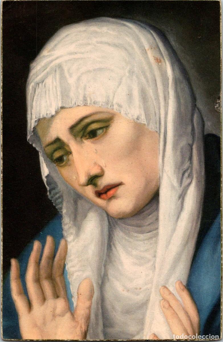 Postales: La Virgen de los Dolores-Fragmento -Tiziano -Museo del Prado-Ed. Barsal n&ordm; 1-Bordes dorados-146x95mm