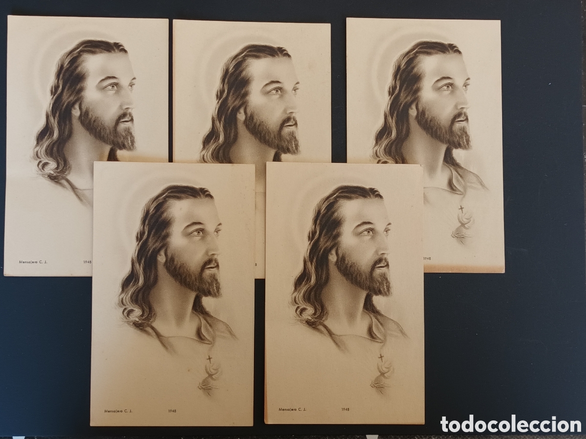 Postcards: LOTE DE 5 ANTIGUAS ESTAMPAS RELIGIOSAS DEL MENSAJERO DEL CORAZ&Oacute;N DE JES&Uacute;S. A&Ntilde;OS 40/50.