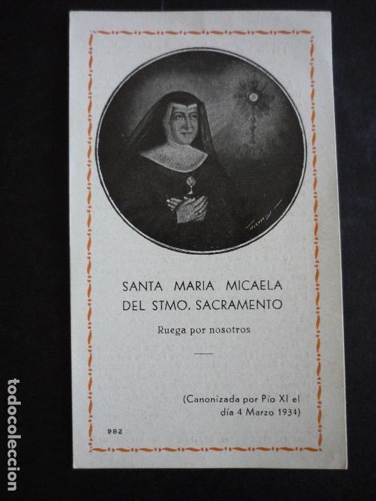 Cartoline: SANTA MARIA MICAELA DEL SANTISIMO SACRAMENTO ANTIGUA ESTAMPA